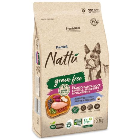 Ração Premier Nattu Grain Free para Cães Adultos de Porte Pequeno Frango, Batata Doce, Ervilha, Blueberry e Cranberry 10,1 kg Ração Premier Nattu Grain Free para Cães Adultos de Porte Pequeno Frango, Batata Doce, Ervilha, Blueberry e Cranberry 10,1 kg