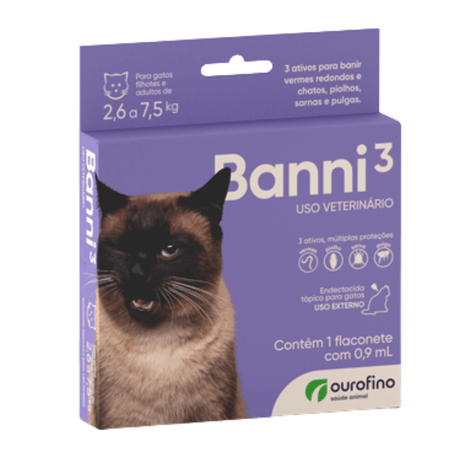Antipulgas Banni3 Gatos 0,9ml de 2,6kg á 7,5kg Antipulgas Banni3 Gatos 0,9ml de 2,6kg á 7,5kg