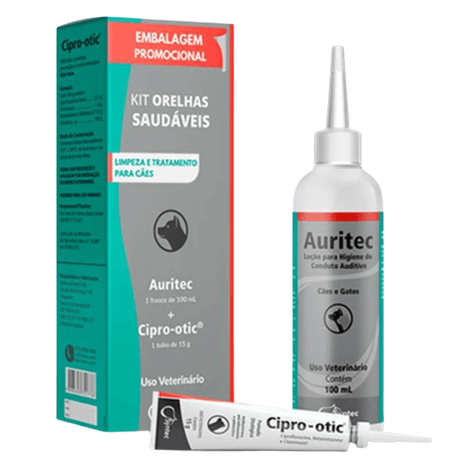 Kit Otológico Auritec 100ml e Cipro-Otic 15g