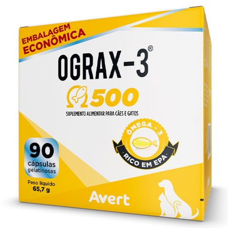Suplemento Avert Ograx-3 500 mg para Cães e Gatos 90 Cápsulas