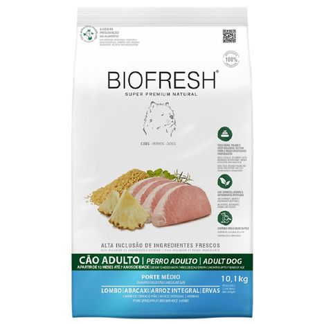 Ração Biofresh para Cães Adultos de Porte Médio Sabor Lombo, Abacaxi, Arroz Integral e Ervas 10,1 kg Ração Biofresh para Cães Adultos de Porte Médio Sabor Lombo, Abacaxi, Arroz Integral e Ervas 10,1 kg