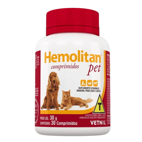 Suplemento Hemolitan Pet com 30 Comprimidos Suplemento Hemolitan Pet com 30 Comprimidos
