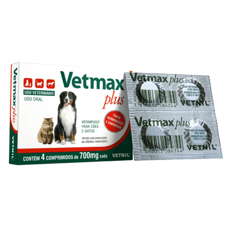 Vermífugo Vetmax Plus com 4 Comprimidos Vermífugo Vetmax Plus com 4 Comprimidos