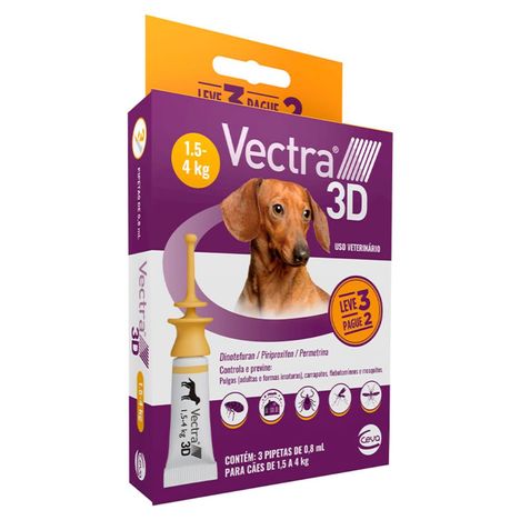 Combo Antipulgas Vectra 3D para Cães 1,5 a 4kg - 3 Pipetas Combo Antipulgas Vectra 3D para Cães 1,5 a 4kg - 3 Pipetas