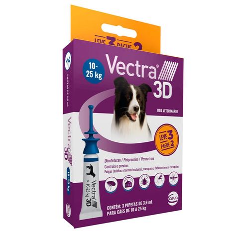 Combo Antipulgas Vectra 3D para Cães 10 a 25kg - 3 Pipetas Combo Antipulgas Vectra 3D para Cães 10 a 25kg - 3 Pipetas