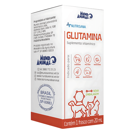 Suplemento Nutrisana Glutamina para Cães e Gatos com 20 ml Suplemento Nutrisana Glutamina para Cães e Gatos com 20 ml
