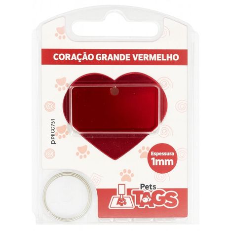 Plaquinha de Identificação Personalizada - Coração Vermelho G
