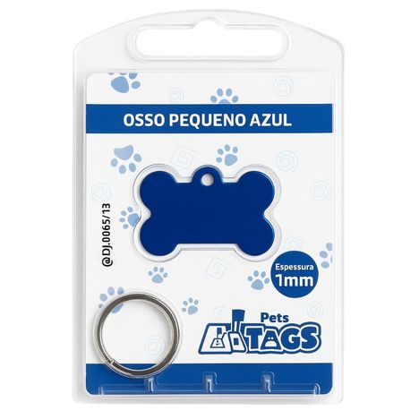 Plaquinha de Identificação Personalizada - Osso Azul P