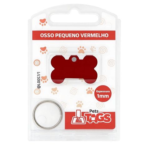 Plaquinha de Identificação Personalizada - Osso Vermelho P