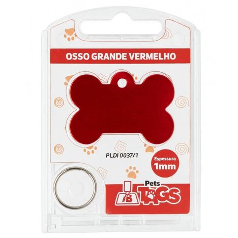 Plaquinha de Identificação Personalizada - Osso Vermelho G