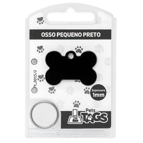 Plaquinha de Identificação Personalizada - Osso Preto P