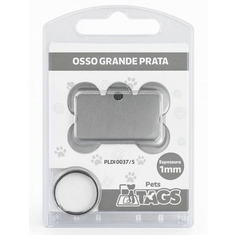 Plaquinha de Identificação Personalizada - Osso Prata G