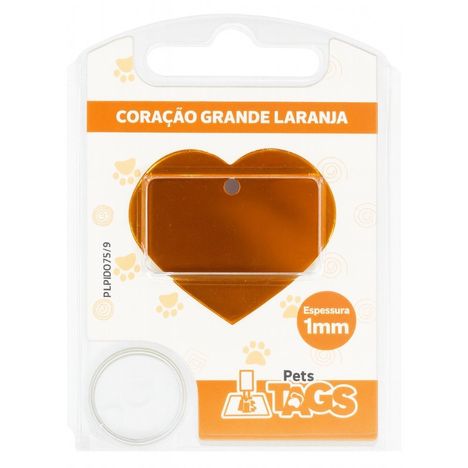 Plaquinha de Identificação Personalizada - Coração Laranja G