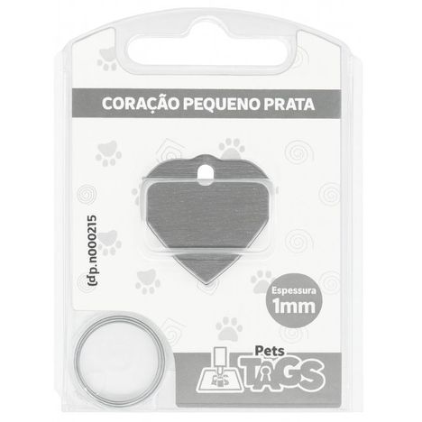 Plaquinha de Identificação Personalizada - Coração Prata P