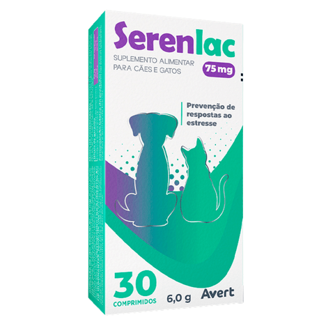 Suplemento Serenlac para Cães e Gatos de 75 mg com 30 Comprimidos Suplemento Serenlac para Cães e Gatos de 75 mg com 30 Comprimidos