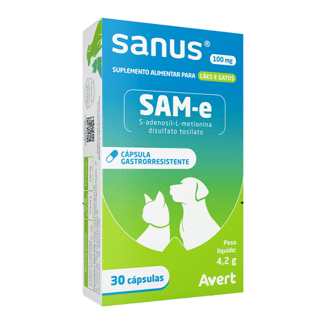 Suplemento Sanus para Cães e Gatos com 30 Cápsulas de 100 mg Suplemento Sanus para Cães e Gatos com 30 Cápsulas de 100 mg