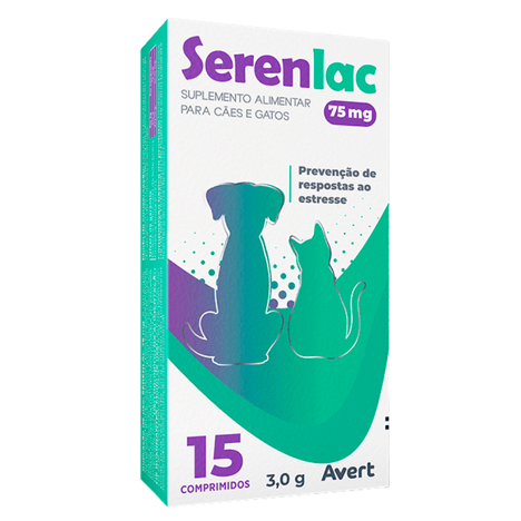 Suplemento Serenlac para Cães e Gatos de 75 mg com 15 Comprimidos Suplemento Serenlac para Cães e Gatos de 75 mg com 15 Comprimidos