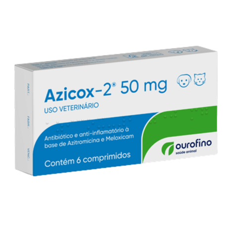Antibiótico e Anti-inflamatório Azicox-2 para Cães e Gatos com 6 Comprimidos de 50 mg Antibiótico e Anti-inflamatório Azicox-2 para Cães e Gatos com 6 Comprimidos de 50 mg