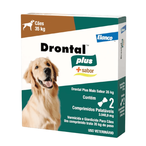 Vermífugo DrontaL Plus + Sabor até 35kg com 2 Comprimidos Vermífugo DrontaL Plus + Sabor até 35kg com 2 Comprimidos