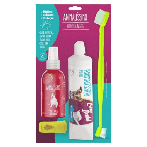 Kit Dental Master com Creme Dental, Escova e Spray para hálito sabor Morango Kit Dental Master com Creme Dental, Escova e Spray para hálito sabor Morango