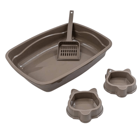 Kit Bandeja sem Borda Higiênica Fendi com 2 Comedouros e Pá