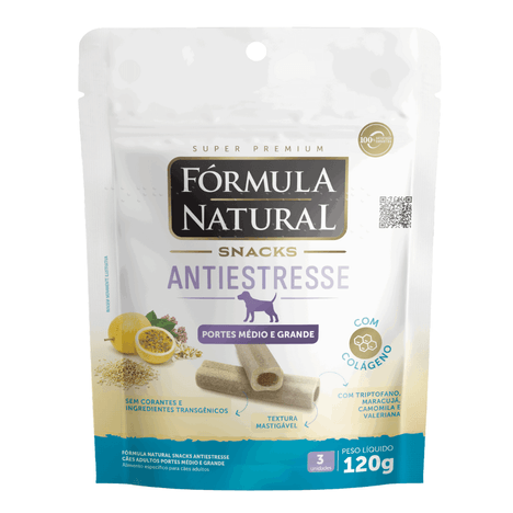Petisco Fórmula Natural Snacks Antiestresse Cães Adultos Portes Médio e Grande 120g