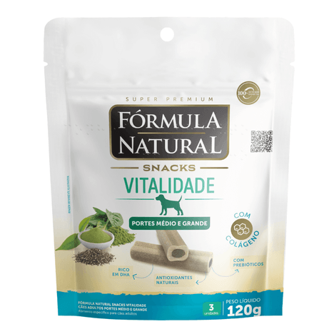 Petisco Fórmula Natural Snacks Vitalidade Cães Adultos Portes Médio e Grande 120g