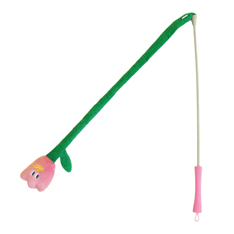Brinquedo para Gato Varinha Pelúcia com Alça de Silicone Flor